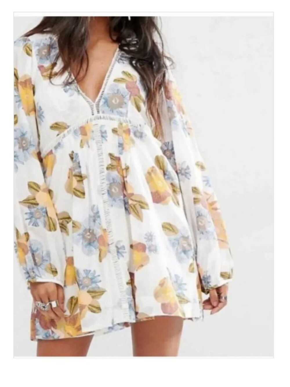 FREE PEOPLE  Strawberry Fields White Floral Fairy Dress Size L
